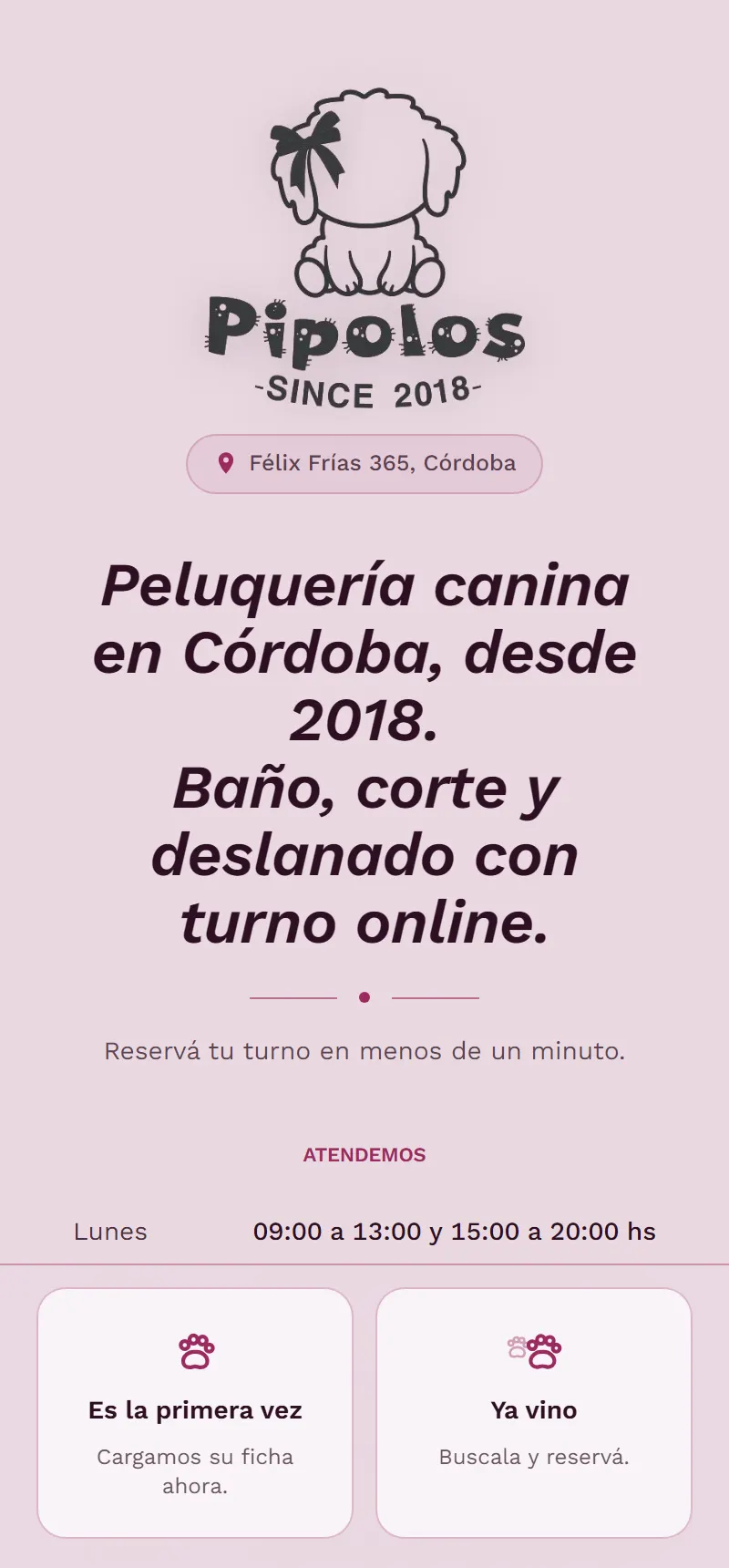 Página de una peluquería canina hecha con diVenuo