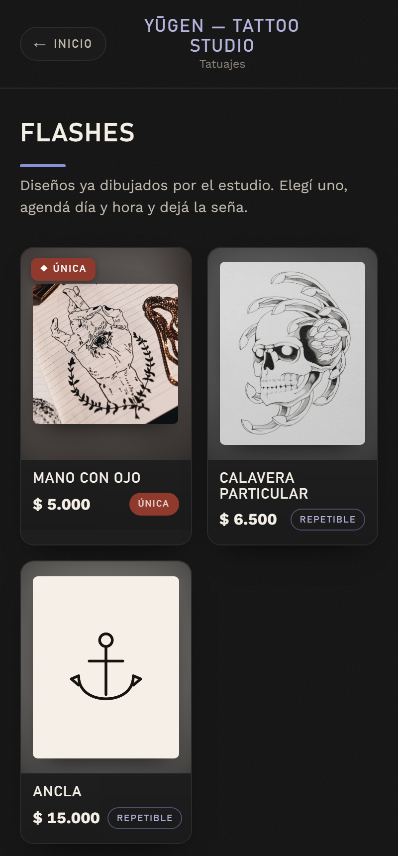 Yūgen Tattoo Studio: Flashes: diseños listos para reservar con seña